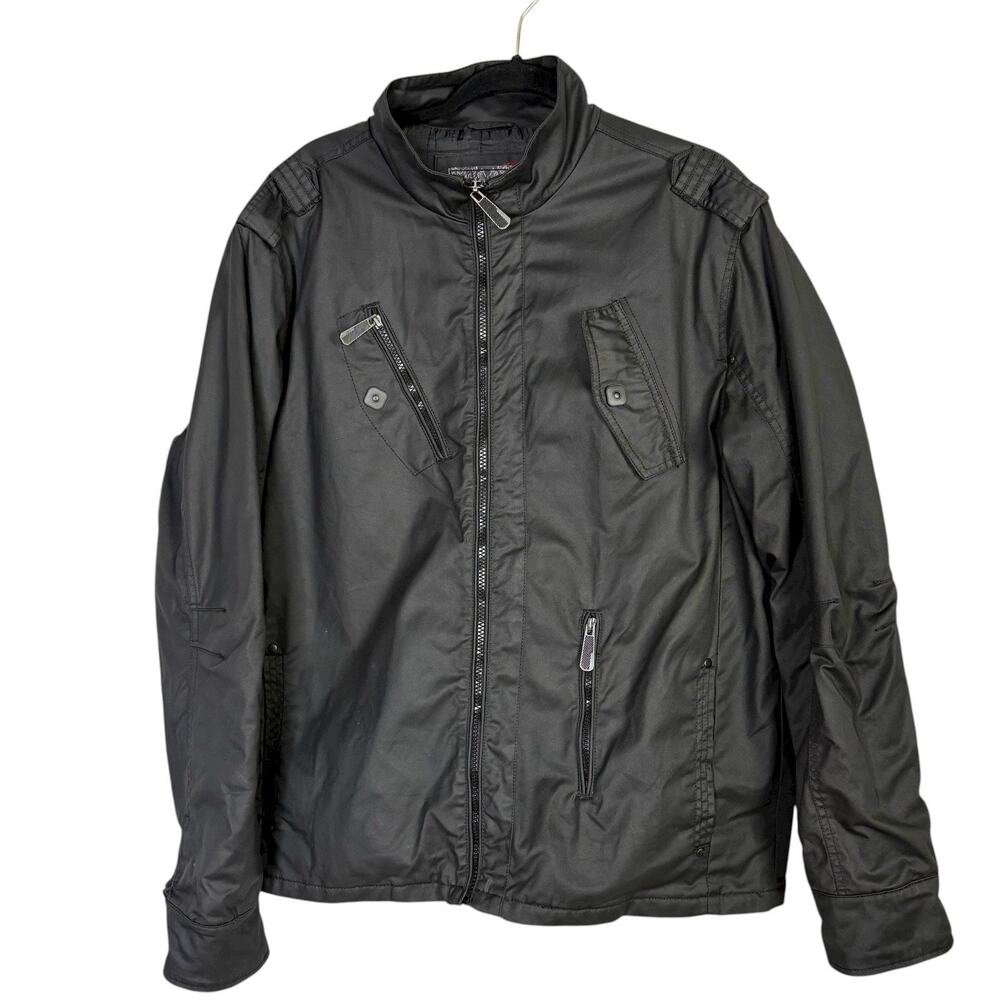 Whispering Smith Mens XL Cafe Jacket Coated Cotton Black Military Tactical Moto